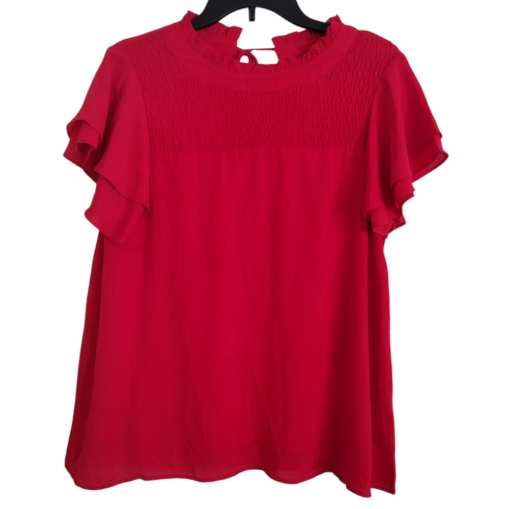 Badgley Mischka Red Ruffle Sleeve Top Size Medium